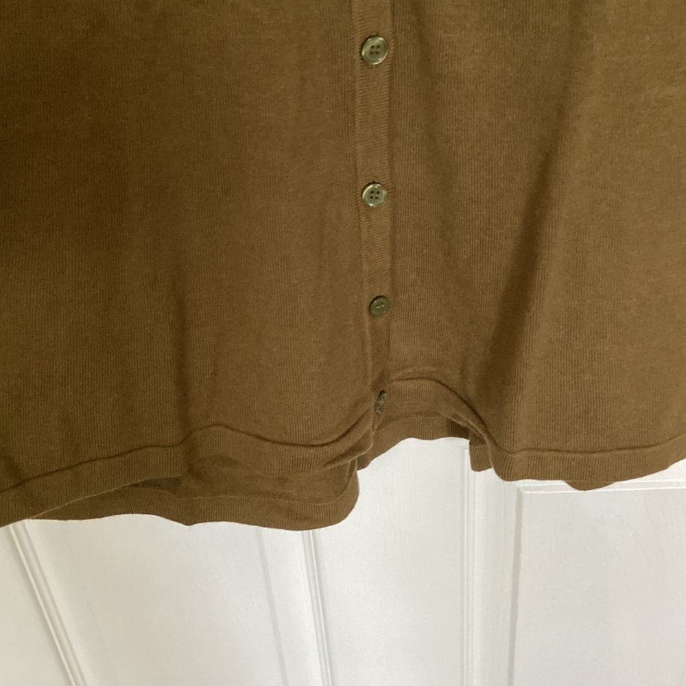 2 Isaac Mizrahi Olive Button Sweater Cardigan - Short Sleeve Open Weave, Peplum - Picture 6 of 14
